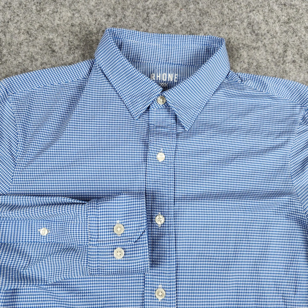 Rhone Commuter Dress Shirt Men S Blue Gingham Slim Performance Nylon Minimalist